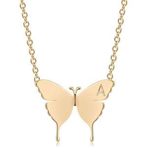 MEVECCO Gold Dainty Initial Necklace 18K Gold Plated Butterfly Pendant
